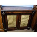 Regency rosewood sideboard fitted with full width drawer with brass ringlet handles over two