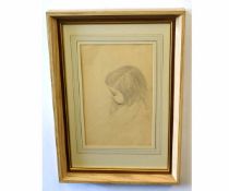 William Strang, signed indistinctly dated, pencil drawing, Head study of a young child, 24 x 15cms