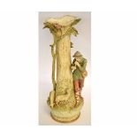 Large Royal Dux vase, the Parian ware body decorated in typical fashion with a shepherd boy and