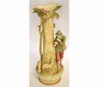 Large Royal Dux vase, the Parian ware body decorated in typical fashion with a shepherd boy and