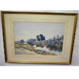 Henry Stannard, signed watercolour, River landscape with cottage, 36 x 50cms