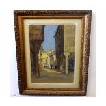 Leonard Richmond, signed and dated 1922, pastel, "Street scene, Dinan, Brittany", 50 x 36cms