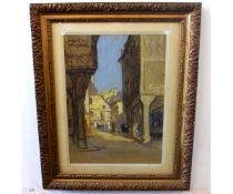 Leonard Richmond, signed and dated 1922, pastel, "Street scene, Dinan, Brittany", 50 x 36cms