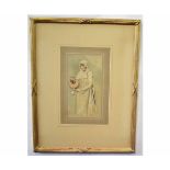 James Ward, signed watercolour, Lady with water pitcher, 20 x 10cms