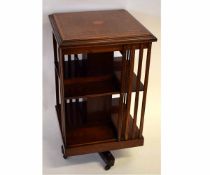 Edwardian mahogany revolving bookcase with satinwood inlay, 54cms square x 95cms tall