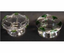 Two glass bowls with Art Nouveau style decoration, picked out in green glass, largest 22cms diam