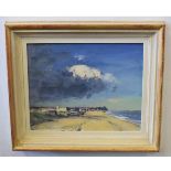 Ian Houston, signed oil on board, "Sunlit Beach - Pakefield", 27 x 35cms