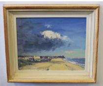 Ian Houston, signed oil on board, "Sunlit Beach - Pakefield", 27 x 35cms