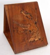 Late 19th century olive-wood folding mirror with top designed with two birds by Mignon dated 1883-84