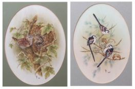 P H M (20TH CENTURY) Long-tailed tits and one other two watercolours, both initialled and dated