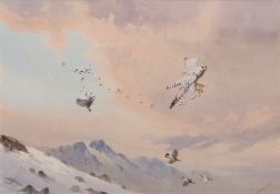 AR JOHN CYRIL HARRISON (1898-1985) "Making the feathers fly" watercolour, signed lower right 31 x