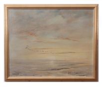 KEITH MCDOUGALL (20TH CENTURY) Geese in flight over an estuary oil on board, signed lower right 40 x