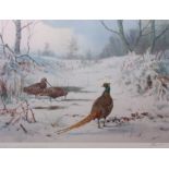 AR JOHN CYRIL HARRISON (1898-1985) Pheasant and Woodcock in Winter coloured print, published by