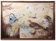 SNOOK (20TH CENTURY) Montage of birds oil on board, signed and dated 76 lower right 79 x 109cms