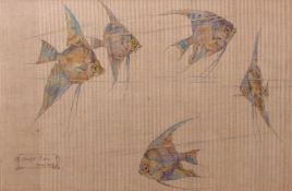 Daisy Smith (20th century) "Angel Fish" watercolour on silk, signed and inscribed with title lower