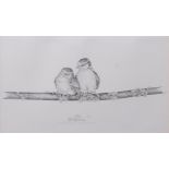 AR MICHAEL N OXENHAM (born 1949) "Blue Tit fledglings" black and white print, signed and numbered