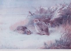 ARCHIBALD THORBURN (1860-1935) Partridges and Goldfinches in Winter coloured print, published by A