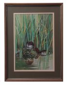 AR ERNEST LEAHY (born 1942) Dabchicks and nest in reeds watercolour and gouache, signed and dated
