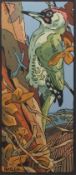 AR ANDREW HASLEN (born 1953) Green Woodpecker linocut 50 x 20cms