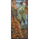 AR ANDREW HASLEN (born 1953) Green Woodpecker linocut 50 x 20cms