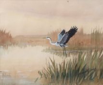 AR ROLAND GREEN (1896-1972) Heron watercolour, signed lower right 19 x 23cms Provenance: Philips