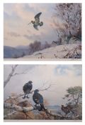 AR JOHN CYRIL HARRISON (1898-1985) Woodcock in flight and Black Game two coloured prints,