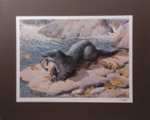 AR CHARLES FREDERICK TUNNICLIFFE (1901-1979) Otter with fish coloured print, published by The