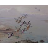 PHILIP RICKMAN (1891-1982) "Mallard moved by Redshank" watercolour, signed lower centre left 47 x