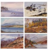 AR PHILIP RICKMAN (1891-1982) Bird studies and landscapes set of six watercolours, all signed or