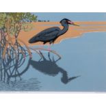 AR ROBERT GILLMOR (born 1936) "Madagascar Heron - Bird Fair 2003" linocut, signed, numbered 7/10 and