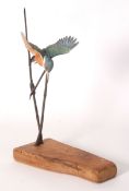 A DAVID FRYER STUDIO PORCELAIN MODEL OF A KINGFISHER ON REEDS signed to lower reed 49cms high