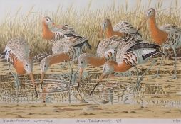 AR JOHN TENNENT (born 1926) "Black Tailed Godwits" silkscreen, signed, numbered 36/90 and