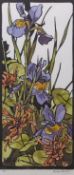 AR ANDREW HASLEN (born 1953) "Irises" linocut, signed and numbered 1/50 in pencil to lower margin 40