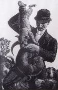 AR CHARLES FREDERICK TUNNICLIFFE (1901-1979) Otter, Huntsman and Hounds woodcut (from Tarka the