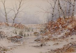 AR COLIN W BURNS (born 1944) Pheasant and Snipe in winter landscape watercolour, signed lower