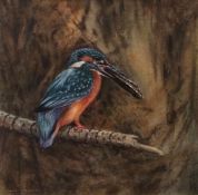 AR COLIN W BURNS (born 1944) "Kingfisher" watercolour, signed lower left 17 x 17cms