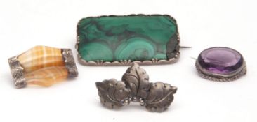 Mixed Lot: leaf brooch stamped From "Sterling Denmark", a hard stone and white metal brooch, a large