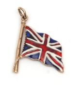 9ct gold pendant formed as a flagpole with a Union Flag, translucent enamel decoration, hallmarked