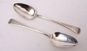 Mixed Lot: two Old English pattern table spoons, both bearing same crest, combined wt approx 132gms,