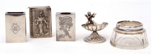 Mixed Lot: Chinese silver matchbox cover of typical rectangular form and engraved with a dragon