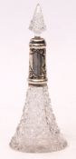 Edward VII silver mounted and clear cut glass toiletry bottle of trumpet form with spire stopper and