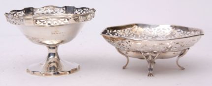 Mixed Lot: two various hallmarked table baskets, both with pierced galleries and polished centres,