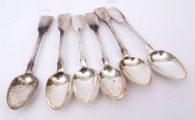 Mixed Lot: six various Fiddle pattern dessert spoons, combined wt approx 221gms, various dates and