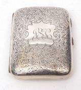 Edward VII cigar case of shaped and hinged rectangular form with all over engraved foliate