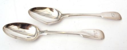 Mixed Lot: two various Victorian Fiddle pattern table spoons, combined wt approx 156gms, various