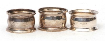 Mixed Lot: two plus one napkin rings, each of cylindrical form, combined wt approx 45gms, various