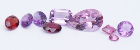 Mixed Lot: four circular boxes containing 7 amethysts, 0.70ct-2.90cat approx, together with two