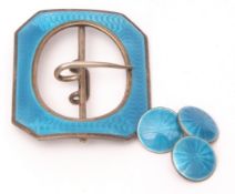 Early 20th century Mappin & Webb hallmarked silver and enamel buckle and button (part set), the
