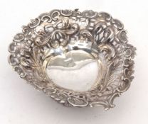 Victorian table bon-bon basket of oval form with crimped and pierced rim, polished centre on a
