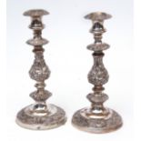 Pair of mid-19th century silver on copper baluster candlesticks, height 26cms (2)